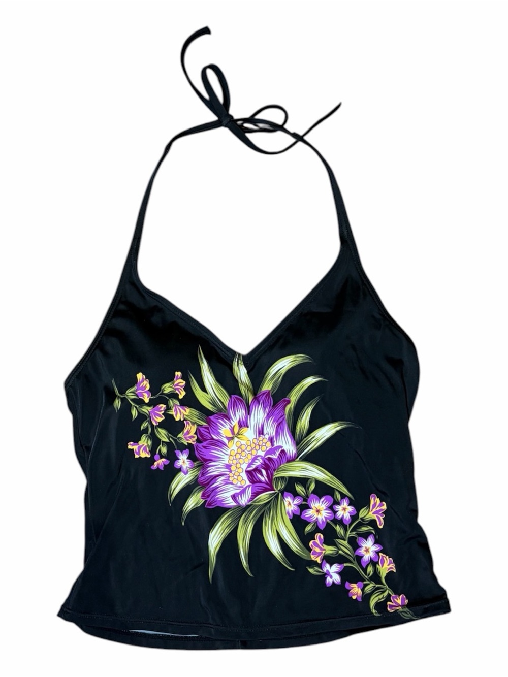 Black Halter Floral Tank Top